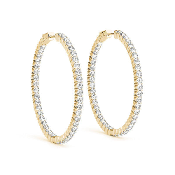 18K Yellow Gold Diamond Inside Out Hoop Earrings