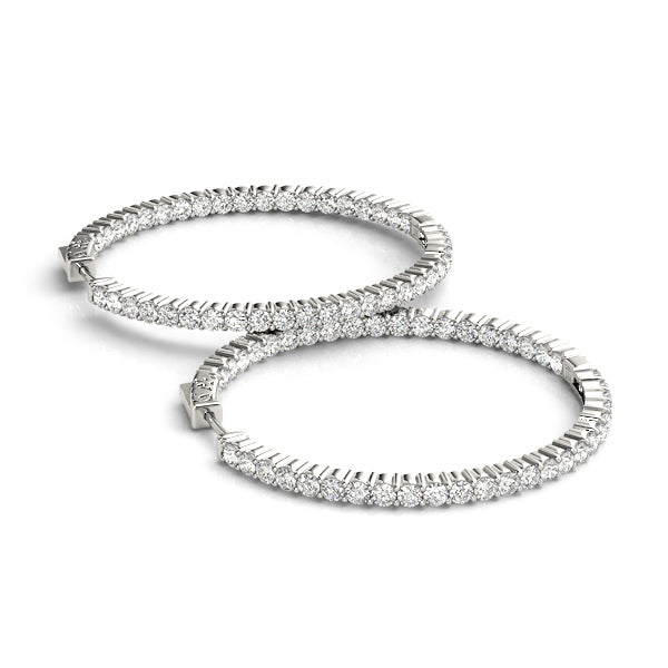 14K White Gold Diamond Inside Out Hoop Earrings