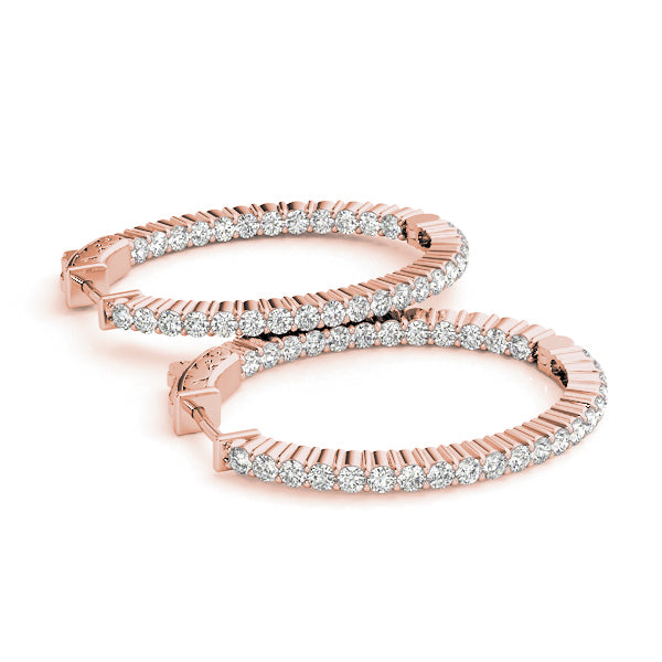 Rose Gold Diamond Inside Out Hoop Earrings - 5/8 ct