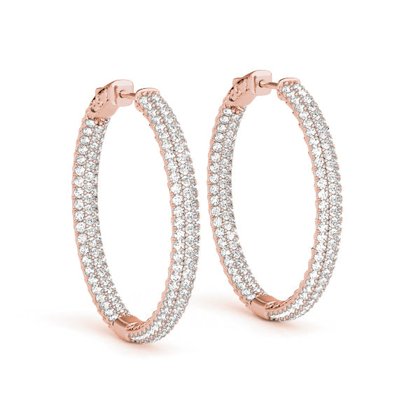 18K Rose Gold Diamond Inside Out Hoop Earrings