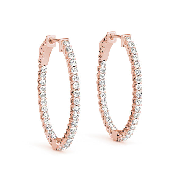 18K Rose Gold Diamond Inside Out Hoop Earrings