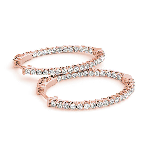 18K Rose Gold Diamond Inside Out Hoop Earrings