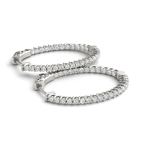 14K White Gold Round Diamond Inside Out Hoops