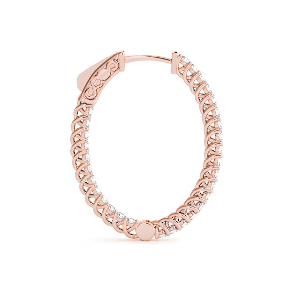 18K Rose Gold Diamond Inside Out Hoop Earrings