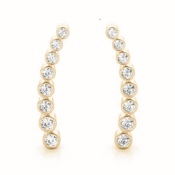 18K Yellow Gold Round Diamond Climber Earrings