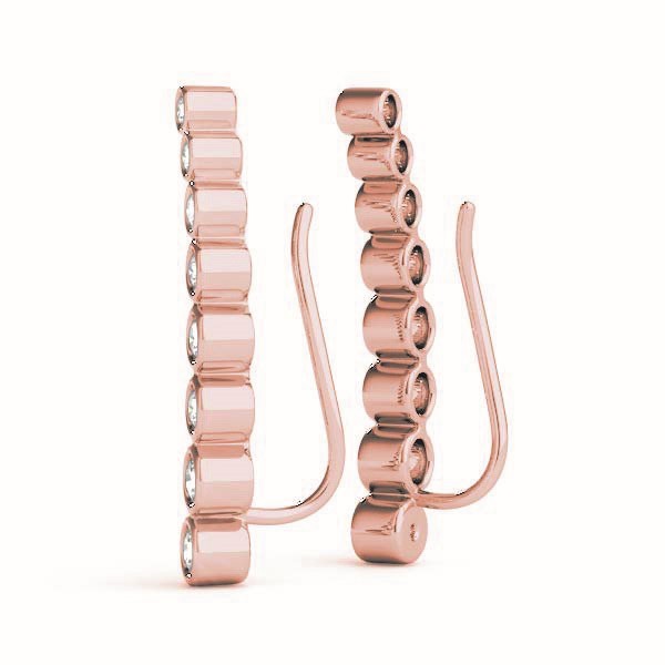 18K Rose Gold Round Diamond Climber Earrings