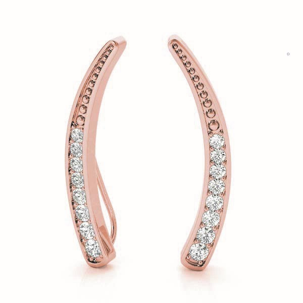 18K Rose Gold Round Diamond Climber Earrings