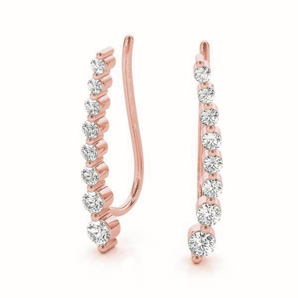 14K Rose Gold Round Diamond Climber Earrings