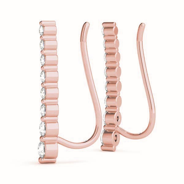 14K Rose Gold Round Diamond Climber Earrings