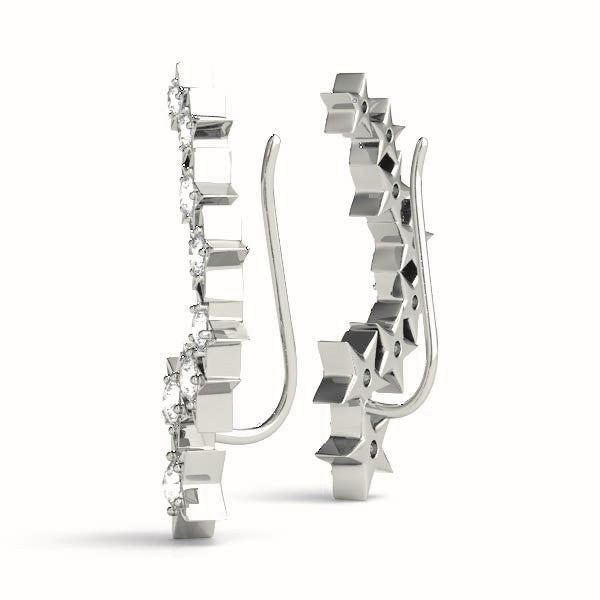 14K White Gold Round Diamond Climber Earrings
