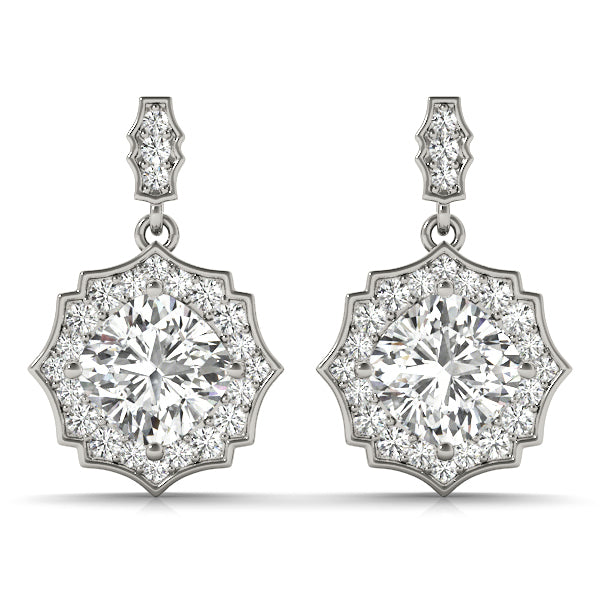 Platinum White Diamond Cushion Halo Earrings