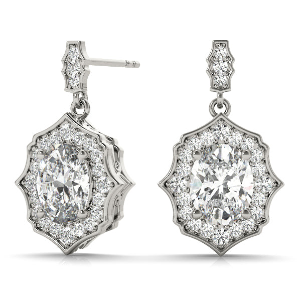 14K White Gold Oval Diamond Halo Earring Set
