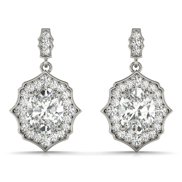 14K White Gold Oval Diamond Halo Earring Set