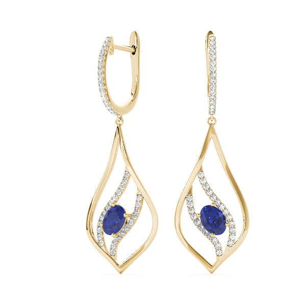 14K Yellow Gold Oval Diamond Drop Earrings