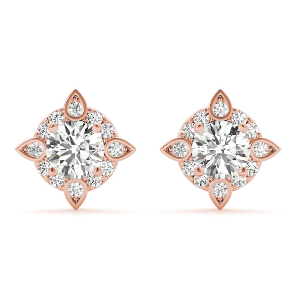 14K Rose Gold Diamond Halo Stud Earrings