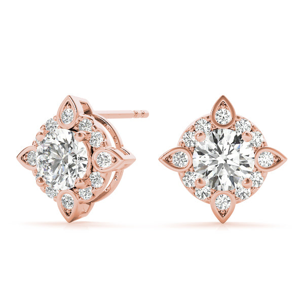 14K Rose Gold Diamond Halo Stud Earrings