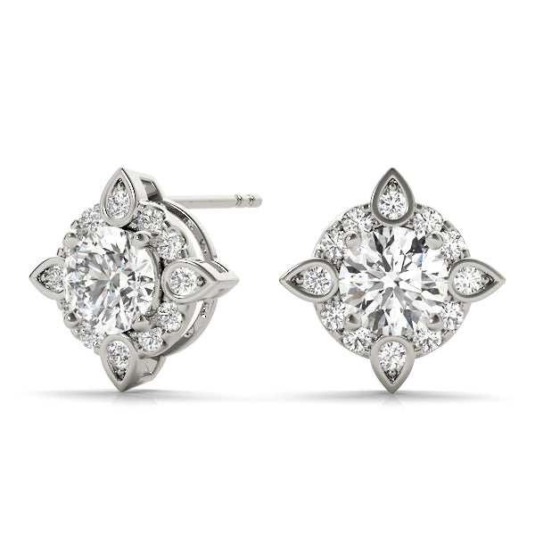 14K White Gold Round Diamond Halo Earrings