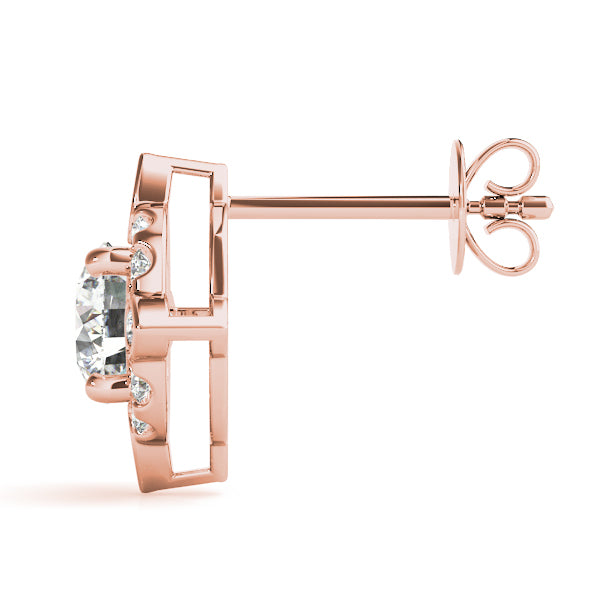 14K Rose Gold Diamond Halo Stud Earrings