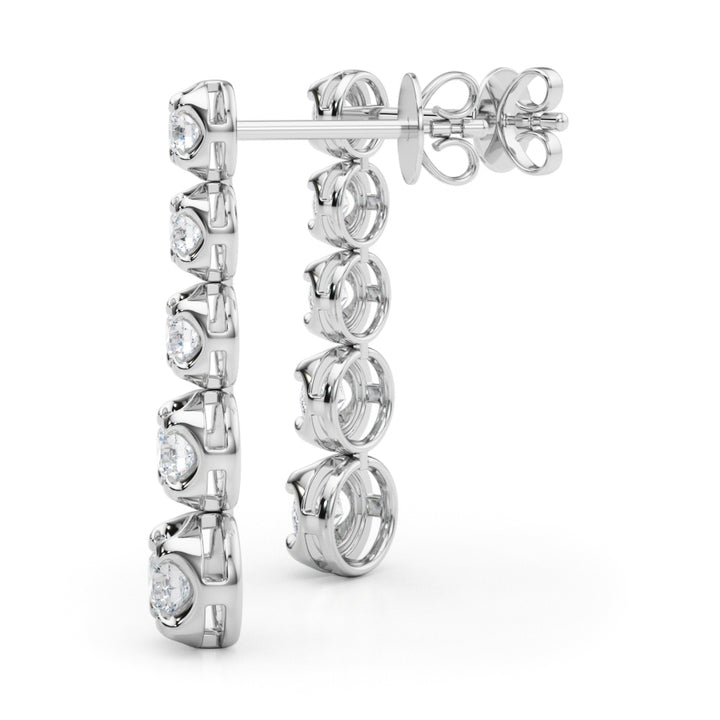 14K White Gold Round Diamond Drop Earrings