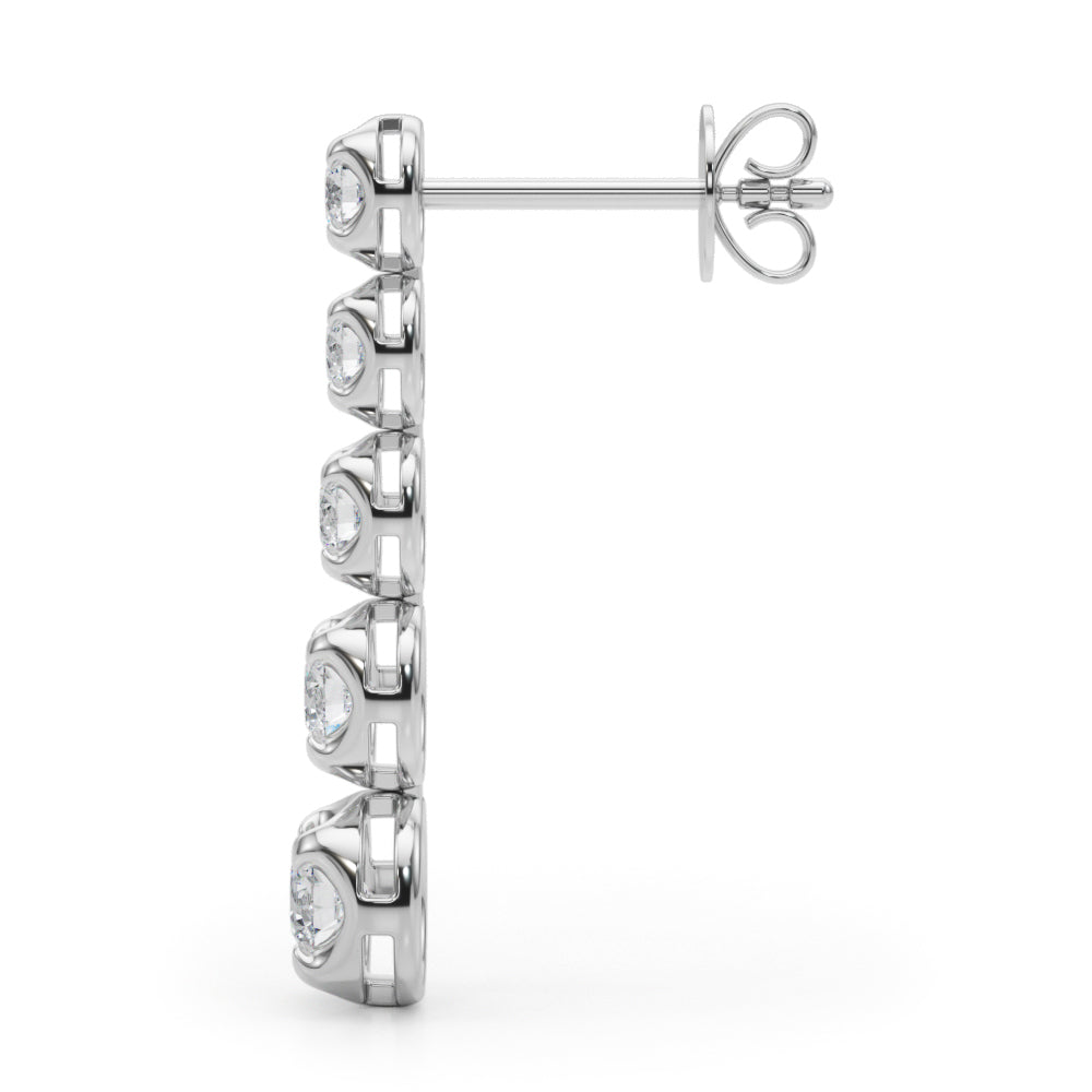 14K White Gold Round Diamond Drop Earrings