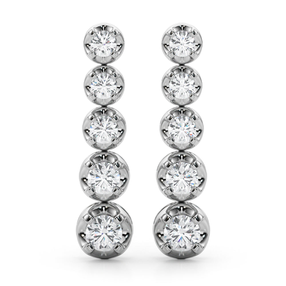 14K White Gold Round Diamond Drop Earrings