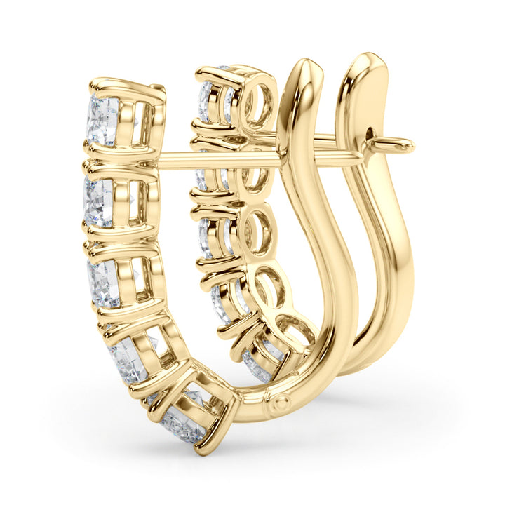 18K Yellow Gold Round Diamond J-Hoop Earrings