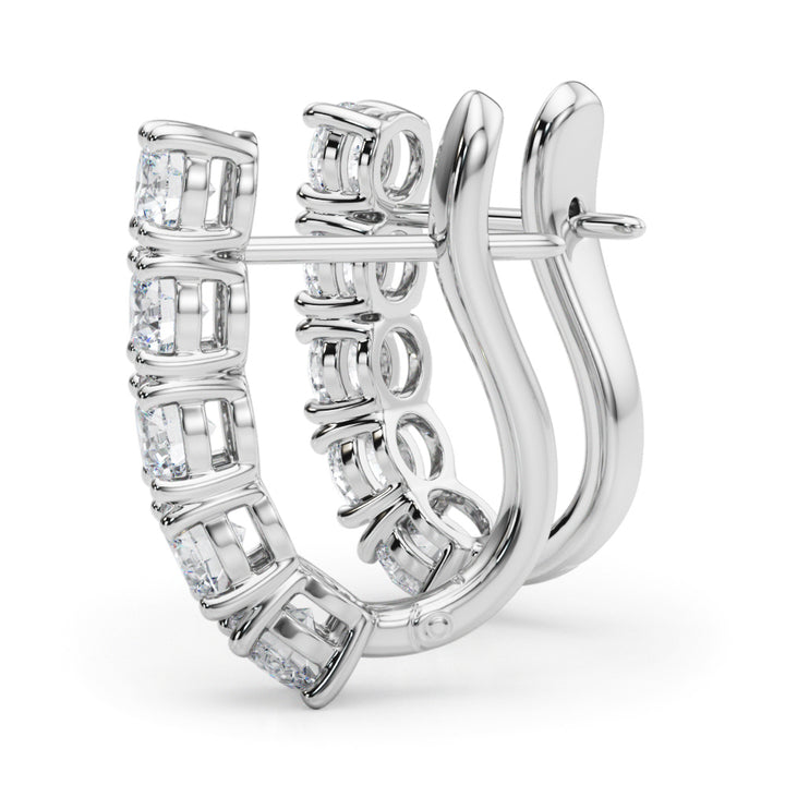 18K White Gold Round Diamond J-Hoop Earrings