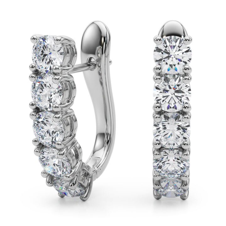 18K White Gold Round Diamond J-Hoop Earrings