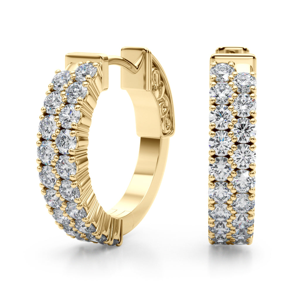 14K Yellow Gold Round Diamond Hoop Earrings