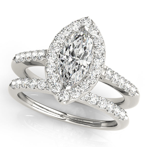 18K White Gold 1.33ctw Marquise Diamond Halo Ring