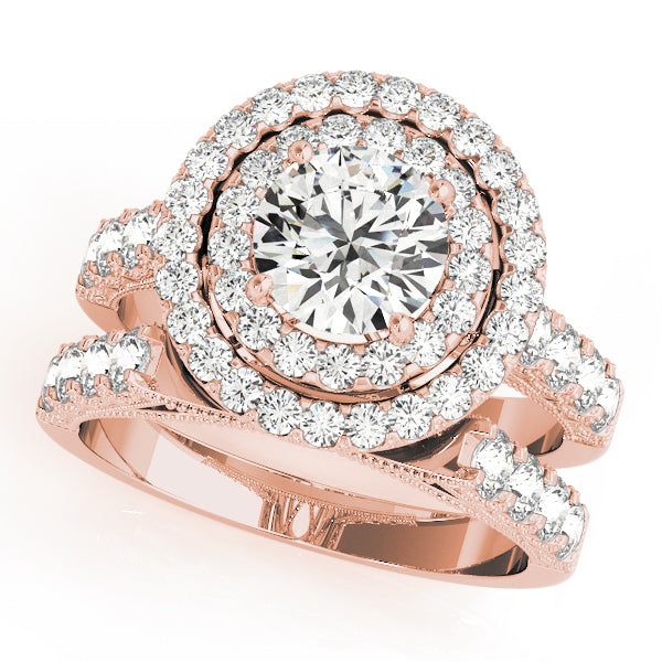 14K Rose Gold Diamond Halo Engagement Ring 2ctw