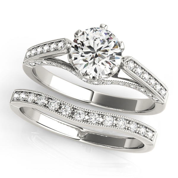 14K White Gold Single Row Diamond Engagement Ring