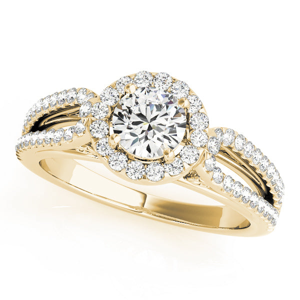 14K Yellow Gold Round Diamond Halo Engagement Ring