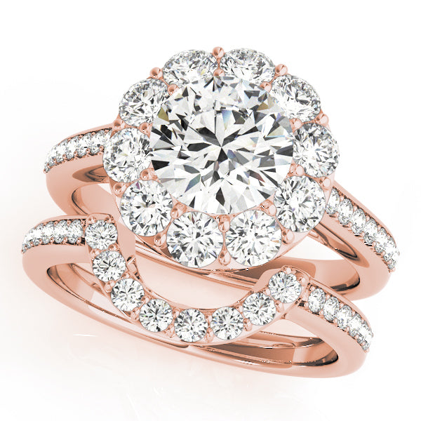14K Rose Gold Round Diamond Halo Engagement Ring