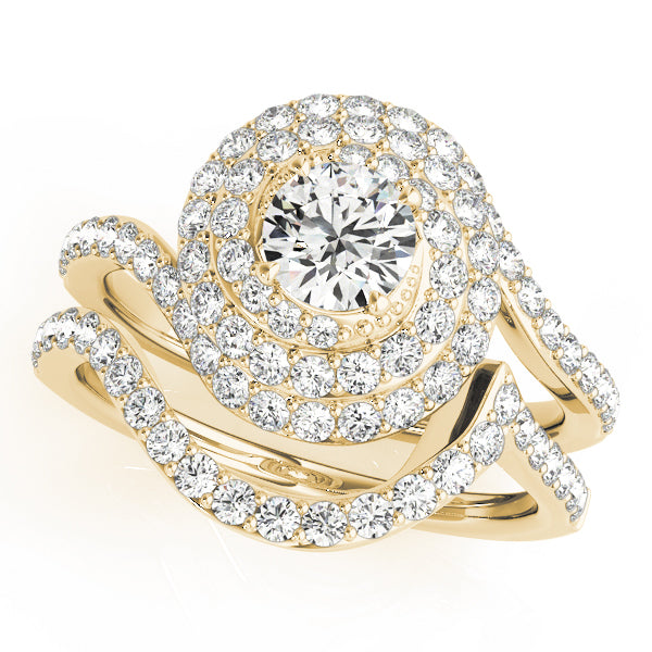 18K Yellow Gold 1 3/4 ct tw Halo Diamond Engagement Ring
