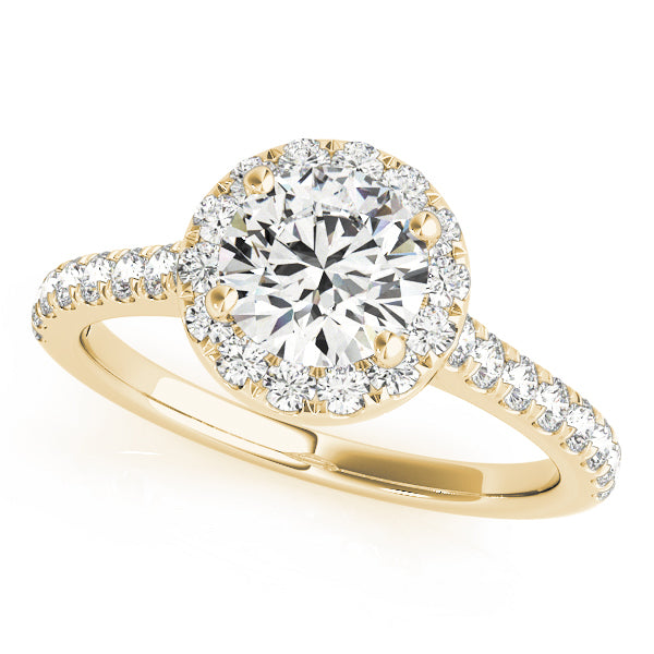 18K Yellow Gold Round Diamond Halo Engagement Ring
