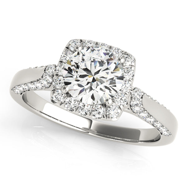 14K White Gold Round Diamond Halo Engagement Ring