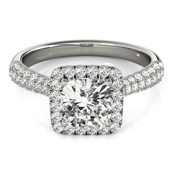 18K White Gold 1.33ctw Cushion Diamond Halo Ring