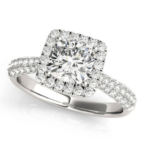18K White Gold 1.33ctw Cushion Diamond Halo Ring