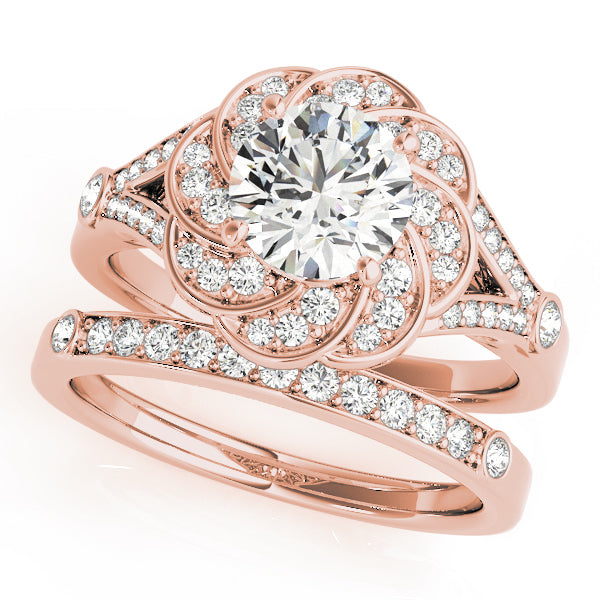 18K Rose Gold Round Diamond Halo Engagement Ring