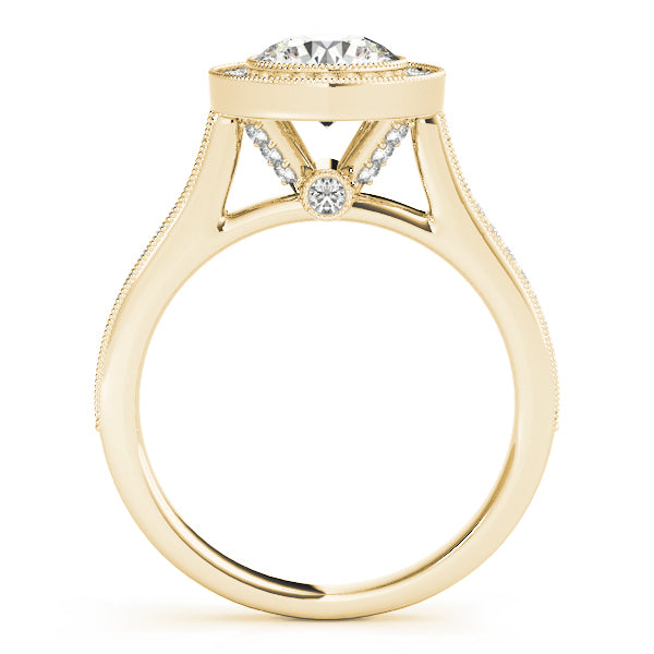 18K Yellow Gold Round Diamond Halo Engagement Ring