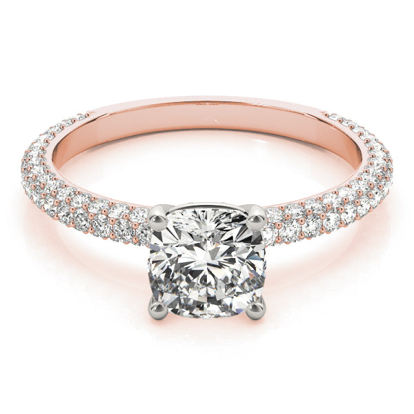 18K Rose Gold Cushion Diamond Pave Engagement Ring