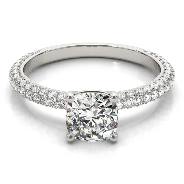 14K White Gold Cushion Diamond Pave Ring