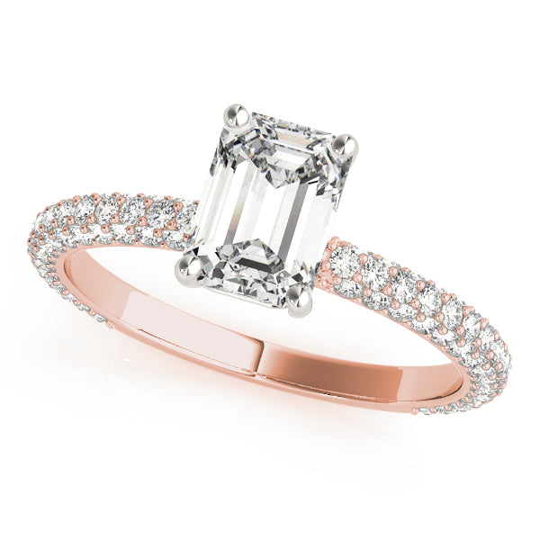 14K Rose Gold Emerald Diamond Pave Engagement Ring