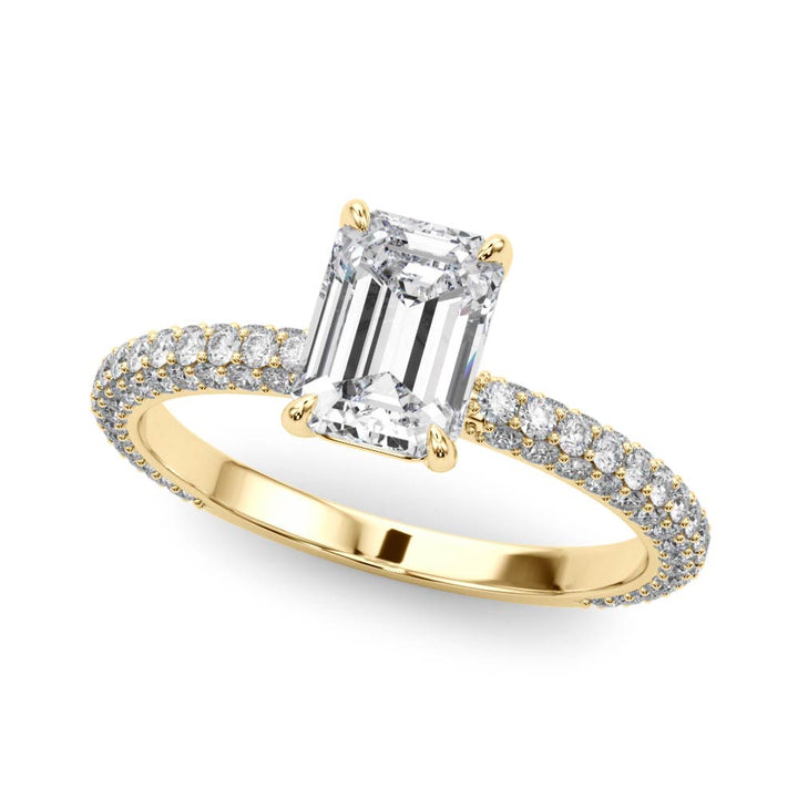 18K Yellow Gold Emerald Diamond Pave Ring