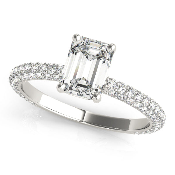 Platinum Emerald Diamond Pave Engagement Ring