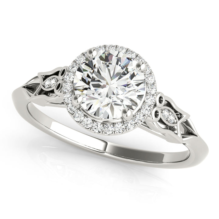 14K White Gold Round Diamond Halo Engagement Ring