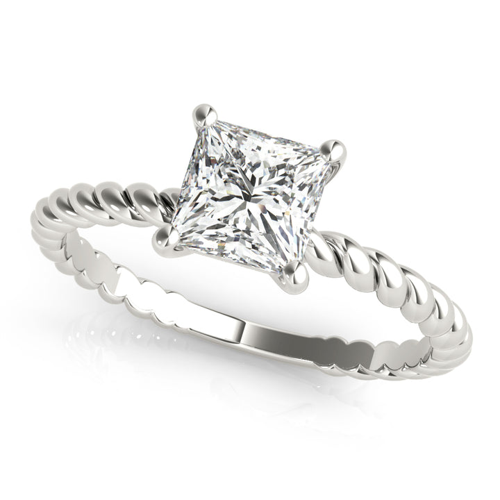14K White Gold Square Diamond Solitaire Ring