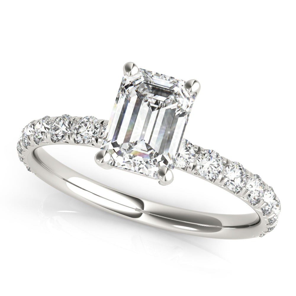 Emerald Diamond Single Row Engagement Ring