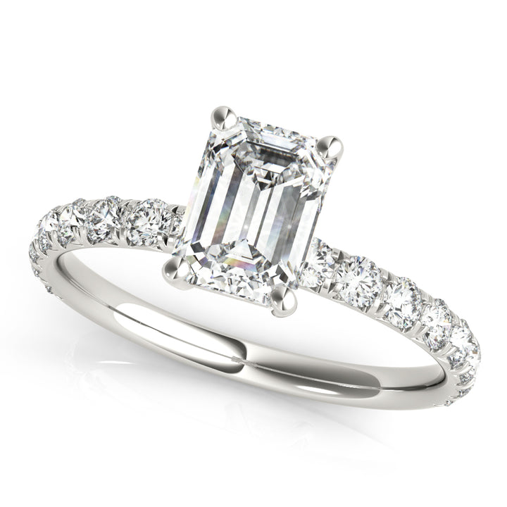 Emerald Diamond Single Row Engagement Ring